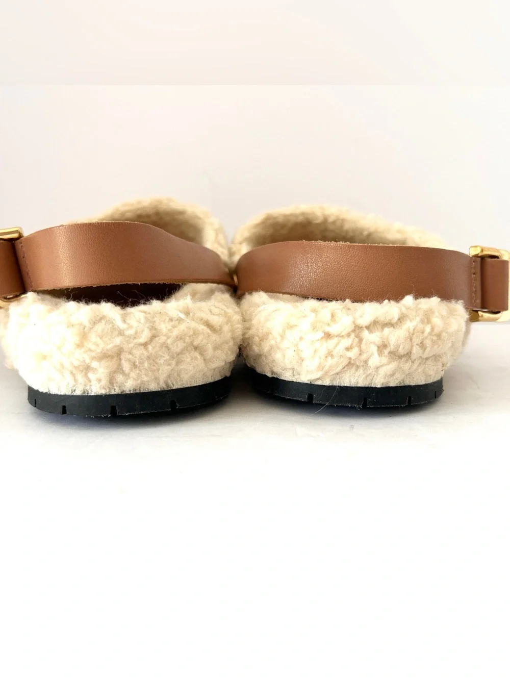 Anthropologie Pilcro Faux Shearling Clogs Beige Tan Leather Slippers Fleece US 9 - Picture 7 of 9
